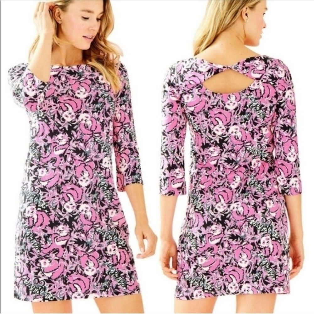 Lilly Pulitzer Bay Dress Hibiscus Pink Hangin w/ My Boo Pima Cotton Shift (109)
